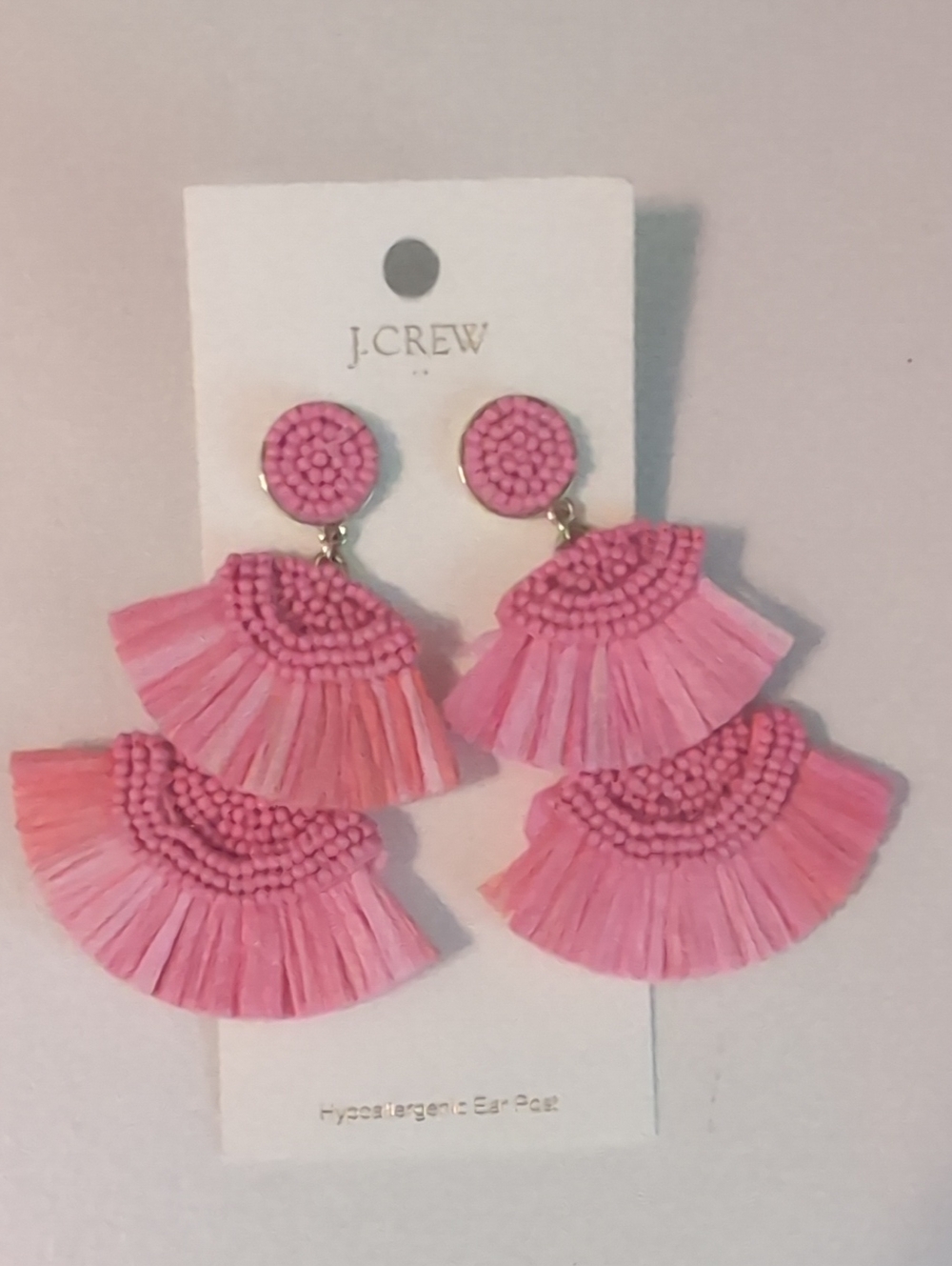 J. Crew Pink Beaded Fringe Drop Earrings - Picture 1 of 4